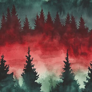 Forest Watercolor Gift Wrap: Red & Green Rustic Christmas Wrapping Paper Roll image 6