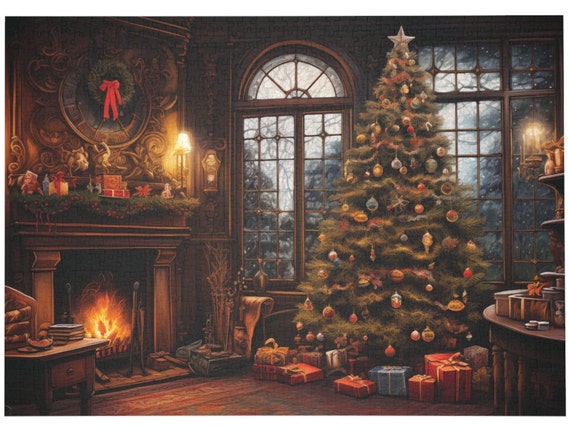 Cozy Christmas Puzzle 1000 Piece Jigsaw Winter Holiday Scene Family Game Night Festive Tree Activity Vintage Xmas Challenge