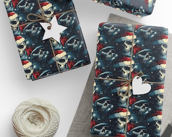 Skull Santa Holiday Wrapping Paper, Gothic Christmas Gift Wrap