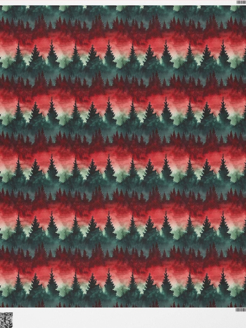 Forest Watercolor Gift Wrap: Red & Green Rustic Christmas Wrapping Paper Roll image 10
