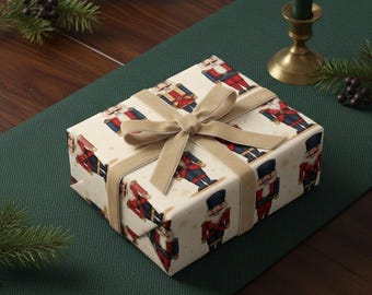 Nutcracker Christmas Wrapping Paper: Classic Holiday Gift Wrap | Red Blue & Cream