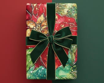 Watercolor Poinsettia Christmas Gift Wrap, Floral Holiday Paper