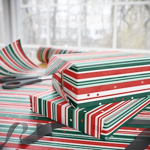Christmas Gift Wrap Stripe Wrapping Paper Christmas Gift Wrap Holiday Paper Red Green Stripes Gift Wrap Party Wrap Winter Decor Fun Paper