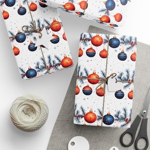 Christmas Ornament Wrapping Paper Holiday Gift Wrap Colorful Festive Paper Gift Wrap Winter Ornament Party Paper Design