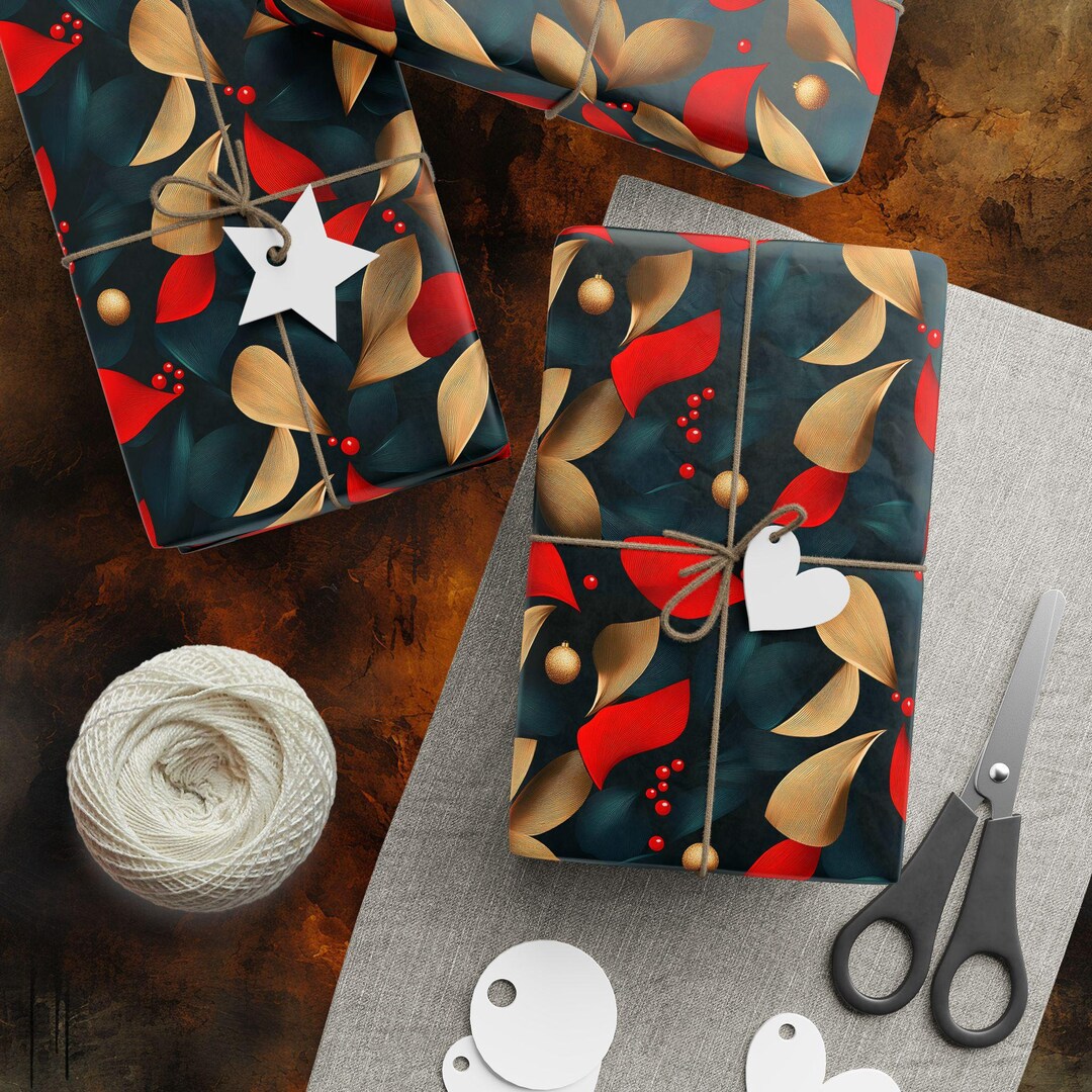 Christmas Gift Wrap Mid Century Modern Elegant Leaf Wrapping Paper ...