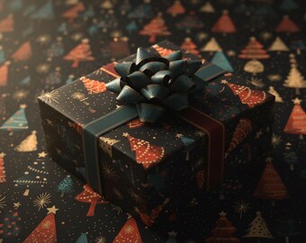 Papel de embrulho para árvore de Natal, elegante embalagem para presentes de Natal.