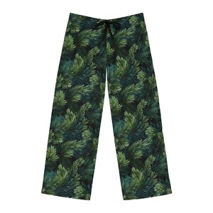 Dark Green Pine Tree Mens Pajama Pants Forest Green Mens Loungewear Pine Needle Pattern Sleepwear Christmas Tree Pants Nature Lover