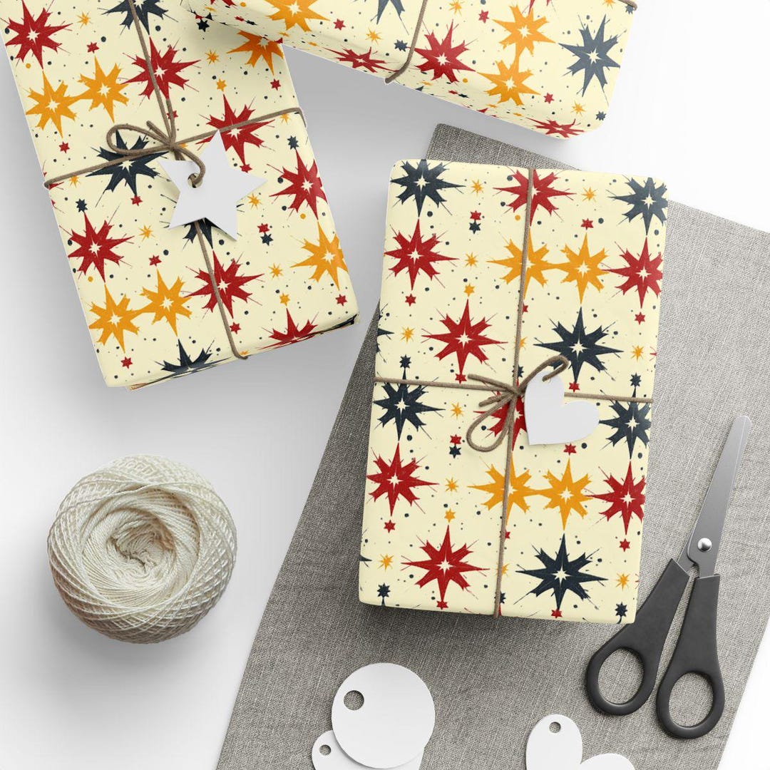 Retro Starburst Wrapping Paper Mid Century Modern Gift Wrap Vintage ...