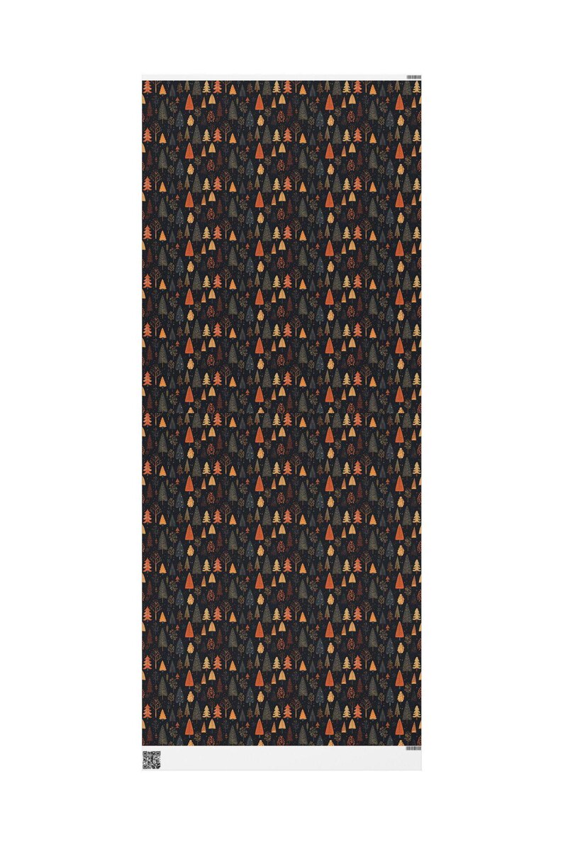Papel de regalo de bosque otoñal, papel de regalo negro de otoño, papel con estampado de árboles, papel de regalo de temporada, hojas de otoño, árbol de Navidad, rollo de papel decorativo otoñal imagen 9