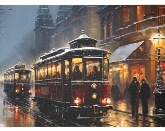 Puzzle vintage con tram natalizio: scena natalizia di San Francisco (1000 pezzi)