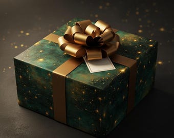 Celestial Gold Wrapping Paper Christmas Night Gift Wrap Starry Green Galaxy Paper Night Sky Gift Wrap Cosmic Party Paper Holiday Sparkle