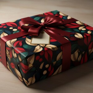 Christmas Gift Wrap Mid Century Modern Elegant Leaf Wrapping Paper Holiday Gift Wrap Festive Decorative Paper Red Gold Seasonal Paper Wrap