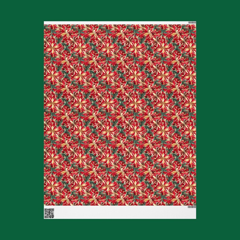 Red Gold Floral Christmas Wrapping Paper: Satin or Matte Finish image 9