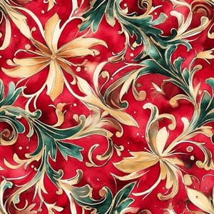 Red Gold Floral Christmas Wrapping Paper: Satin or Matte Finish image 8