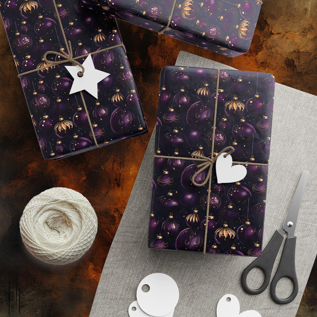 Purple Christmas Gift Wrap Elegant Ornament Wrapping Paper Holiday Gift ...