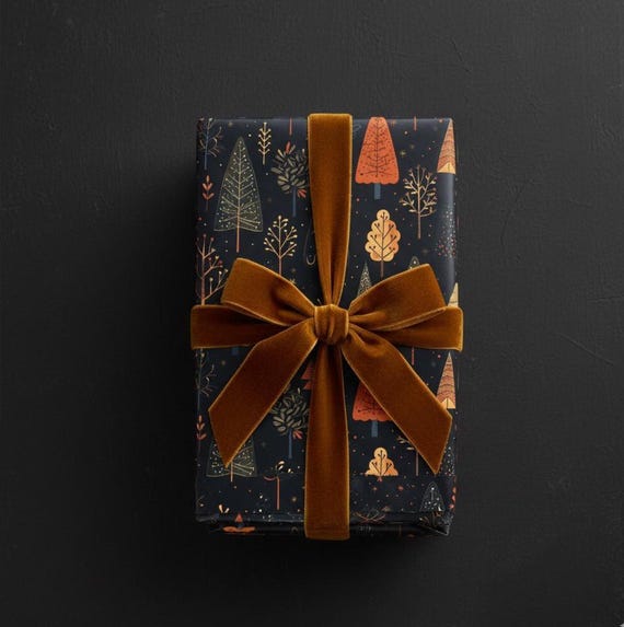 Autumn Forest Wrapping Paper Black Fall Gift Wrap Tree Pattern Paper Seasonal Gift Wrap Fall Leaves Christmas Tree Autumn Decor Paper Roll