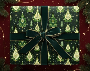 Dark Green & Gold Celestial Christmas Wrapping Paper