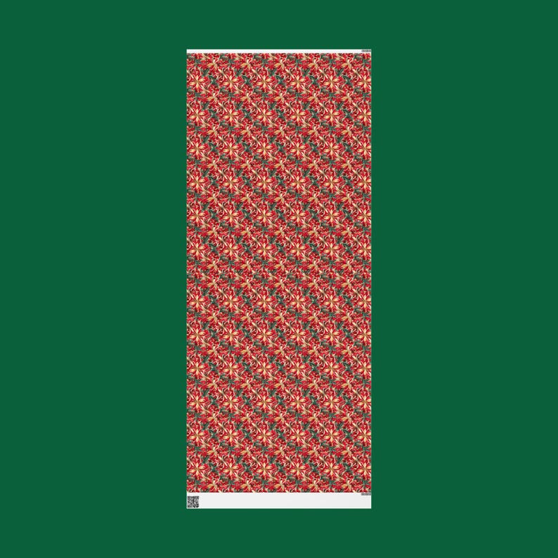 Red Gold Floral Christmas Wrapping Paper: Satin or Matte Finish image 10