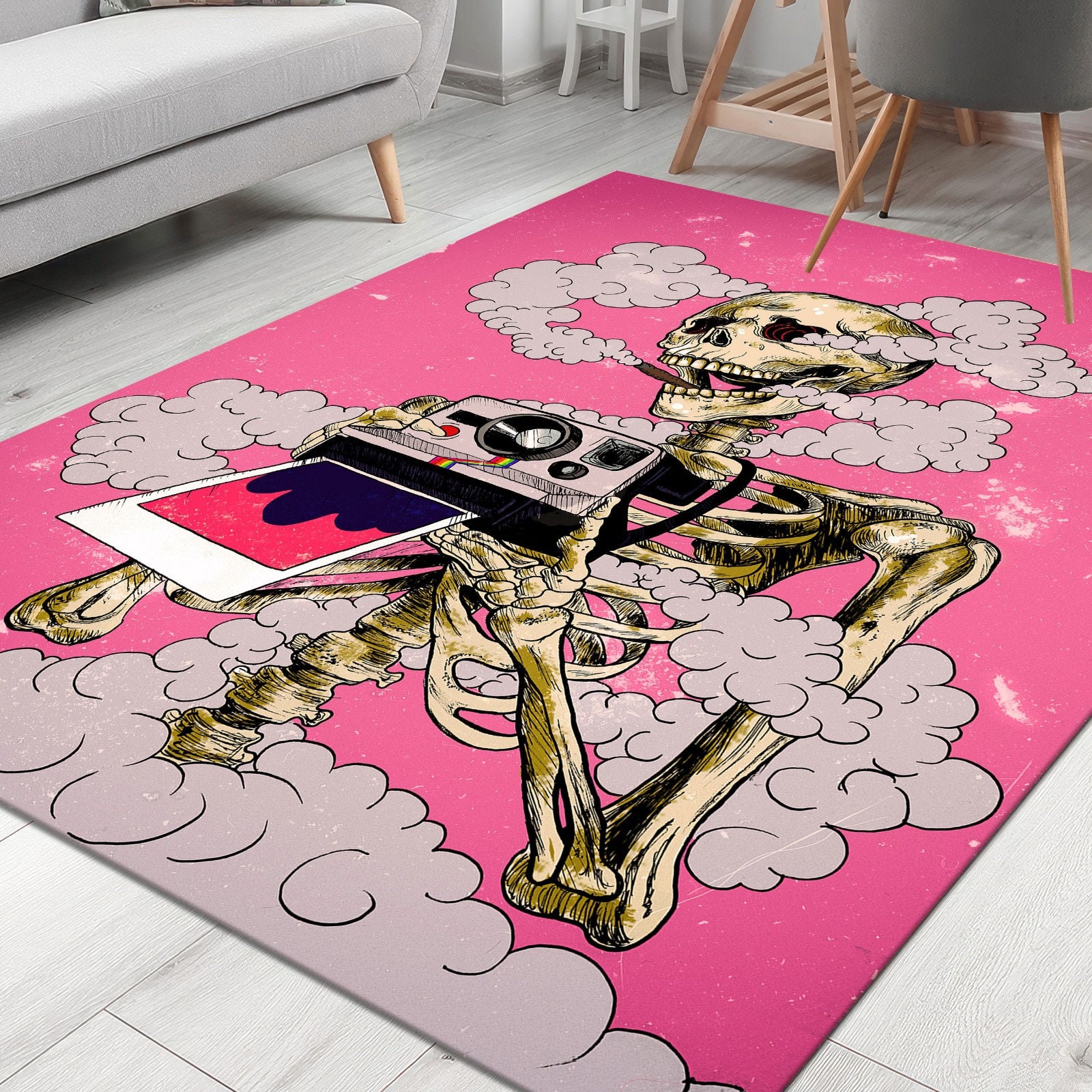 Discover Taking Photos Skeleton Soft Area Rug, Pink Girl Room Decor, Weed Smoking Skull Decor, Christmas Gift