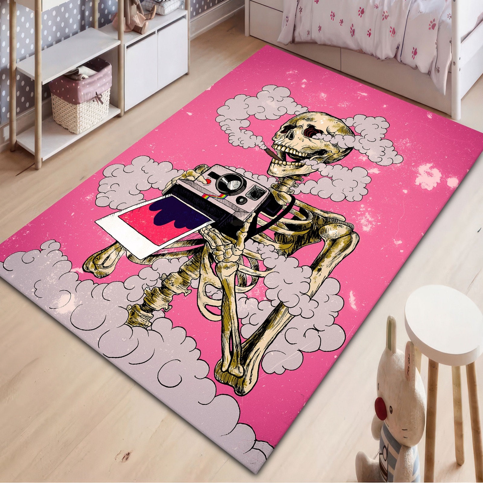 Discover Taking Photos Skeleton Soft Area Rug, Pink Girl Room Decor, Weed Smoking Skull Decor, Christmas Gift