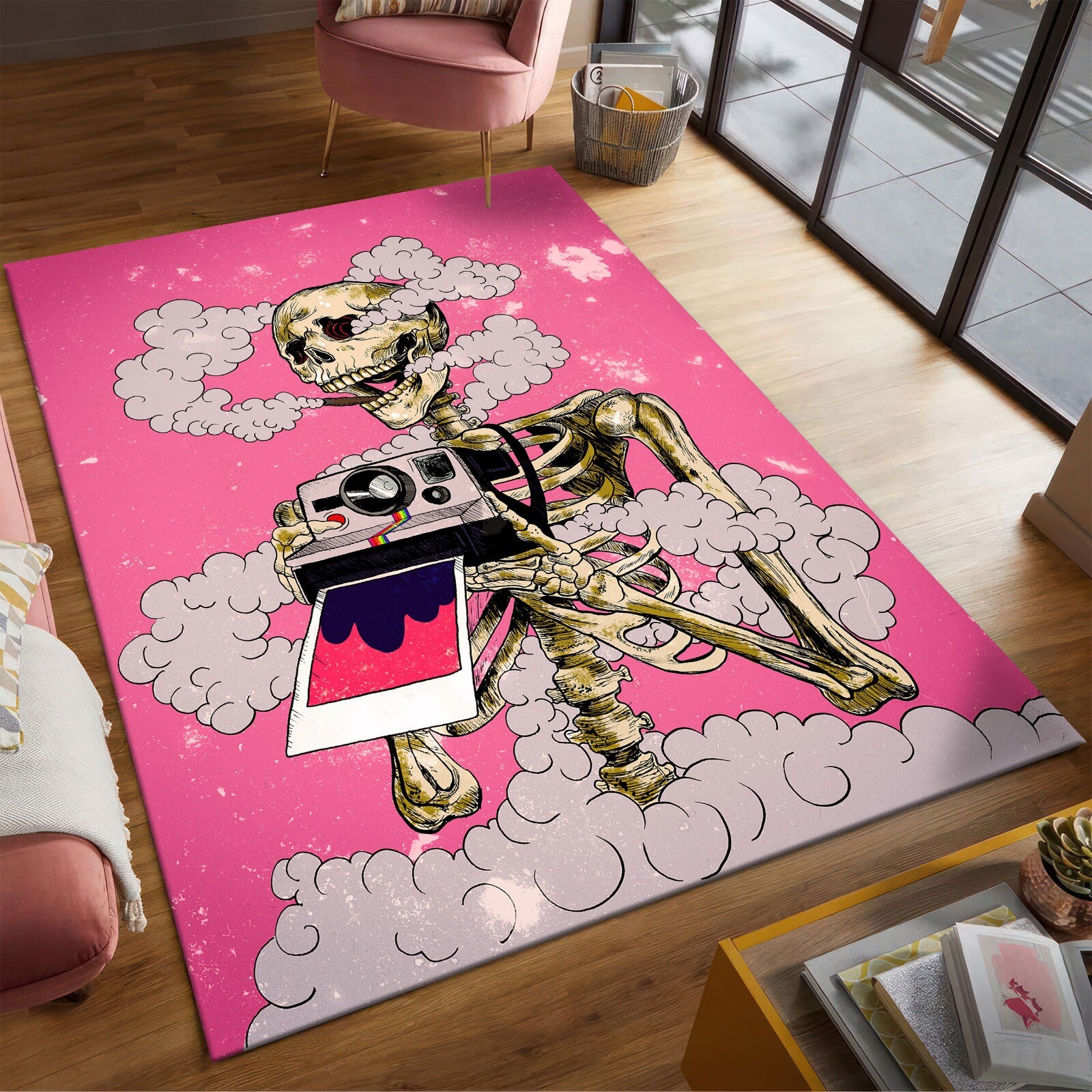 Discover Taking Photos Skeleton Soft Area Rug, Pink Girl Room Decor, Weed Smoking Skull Decor, Christmas Gift