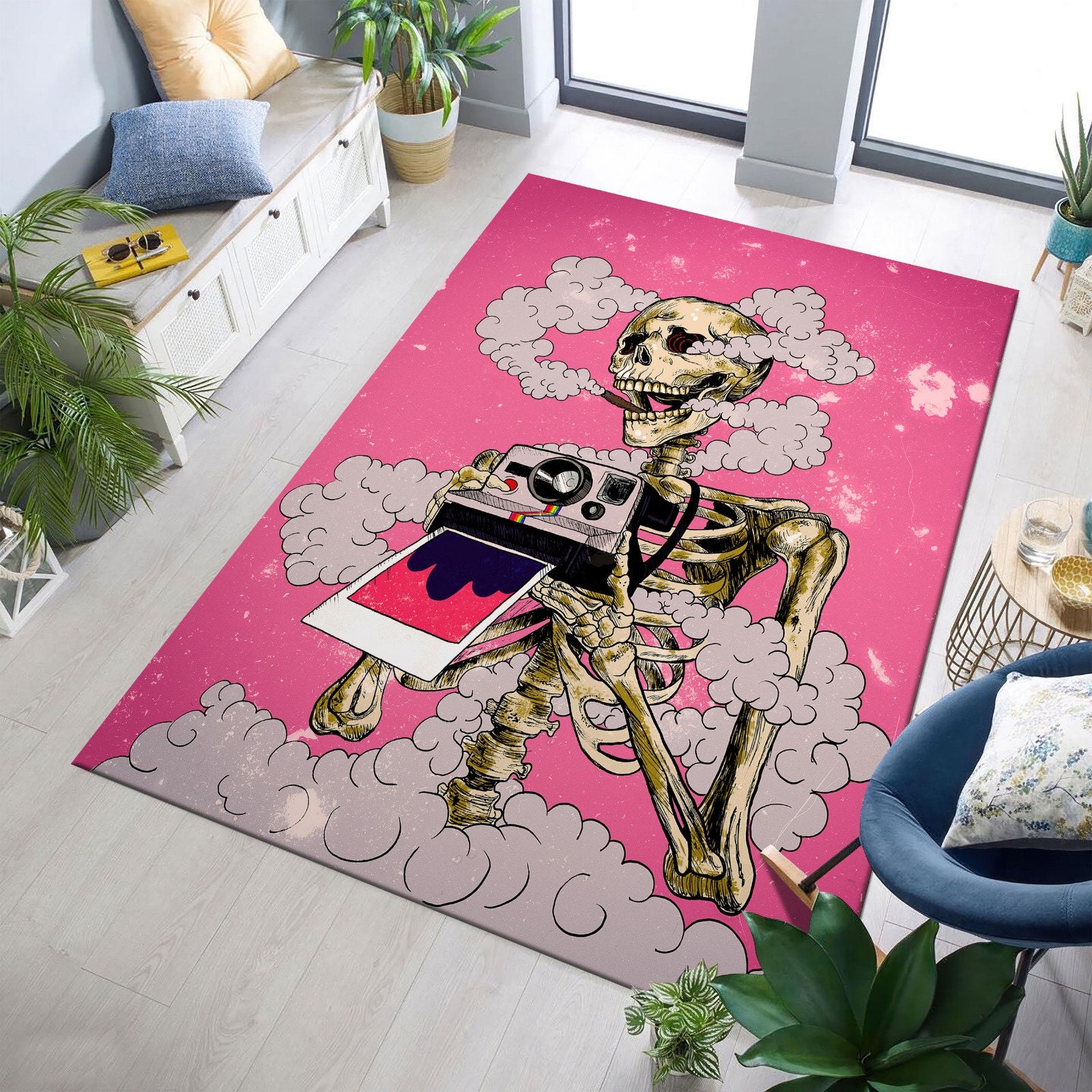 Discover Taking Photos Skeleton Soft Area Rug, Pink Girl Room Decor, Weed Smoking Skull Decor, Christmas Gift