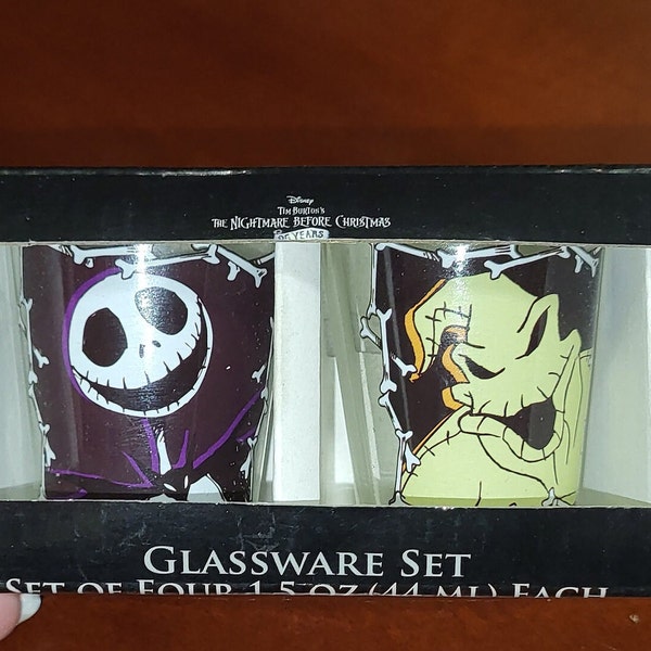 Vintage NEW IN BOX Disney's The Nightmare Before Christmas (1993) Glassware Set, Set of Four 1.5oz - 25th Anniversary