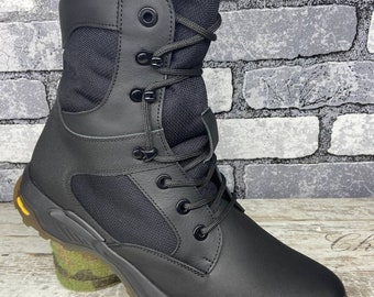 Botas de combate negras PTNPNX 24/2/1. Botas militares/de trabajo de cuero. Botas militares. Botas de cuero. Botas de campaña.