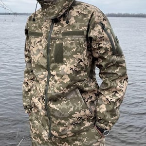 Ukrainian original combat jacket. Tactical pixel mm14 military uniform of the Ukrainian army with a hood.