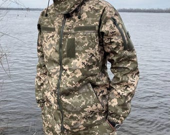 Ukrainian original combat jacket. Tactical pixel mm14 military uniform of the Ukrainian army with a hood.