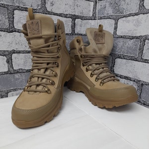 Ukrainian coat of arms. Military/Work Tactical Boots PTNPNX B6 - Beige/Coyote Leather Army Boots - Military Boots