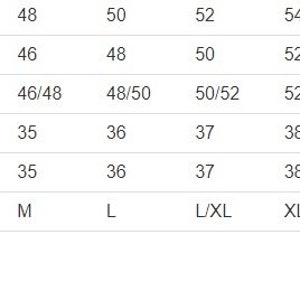 May include: A white size chart with size conversions for Ukraine, Europe, Italy, Great Britain, and the USA. Sizes range from XS to XXXXL, with corresponding numerical values for each region's sizing system.
