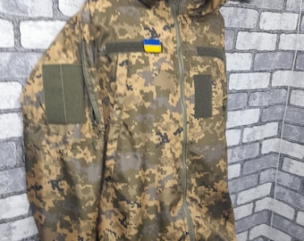 Vintage Ukrainian Original Military Jacket Softshell Pixel Hooded Combat Uniform. Ukrainian Army Uniform