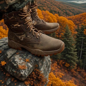 Ukrainian coat of arms. Military/Work Tactical Boots PTNPNX B001. Pixel MM14 Combat Boots. Camouflage Ankle Army Boots. Brown Leather Shoes
