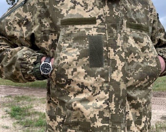Ukrainian Spring / Autumn Combat Camo Jacket. Tactical Pixel MM14 Military Uniform of the Ukrainian army. Camouflage Jacket with a Hood.