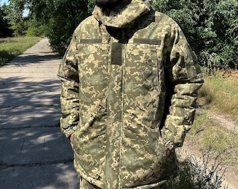 Ukrainian original combat jacket. Tactical pixel mm14 military uniform of the Ukrainian army with a hood.