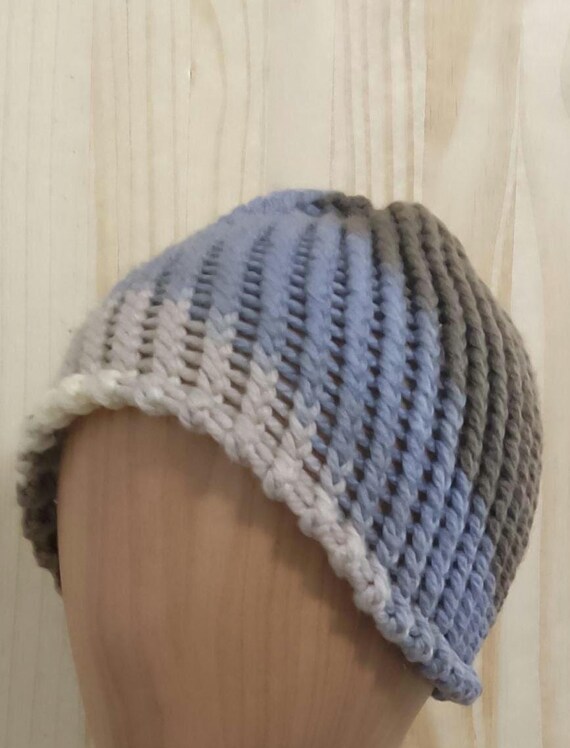 Beanie Hat Wool Blend Beanie Hat Skully Hat Circle Loom Knit Hat Tilted Spiral Etsy UK