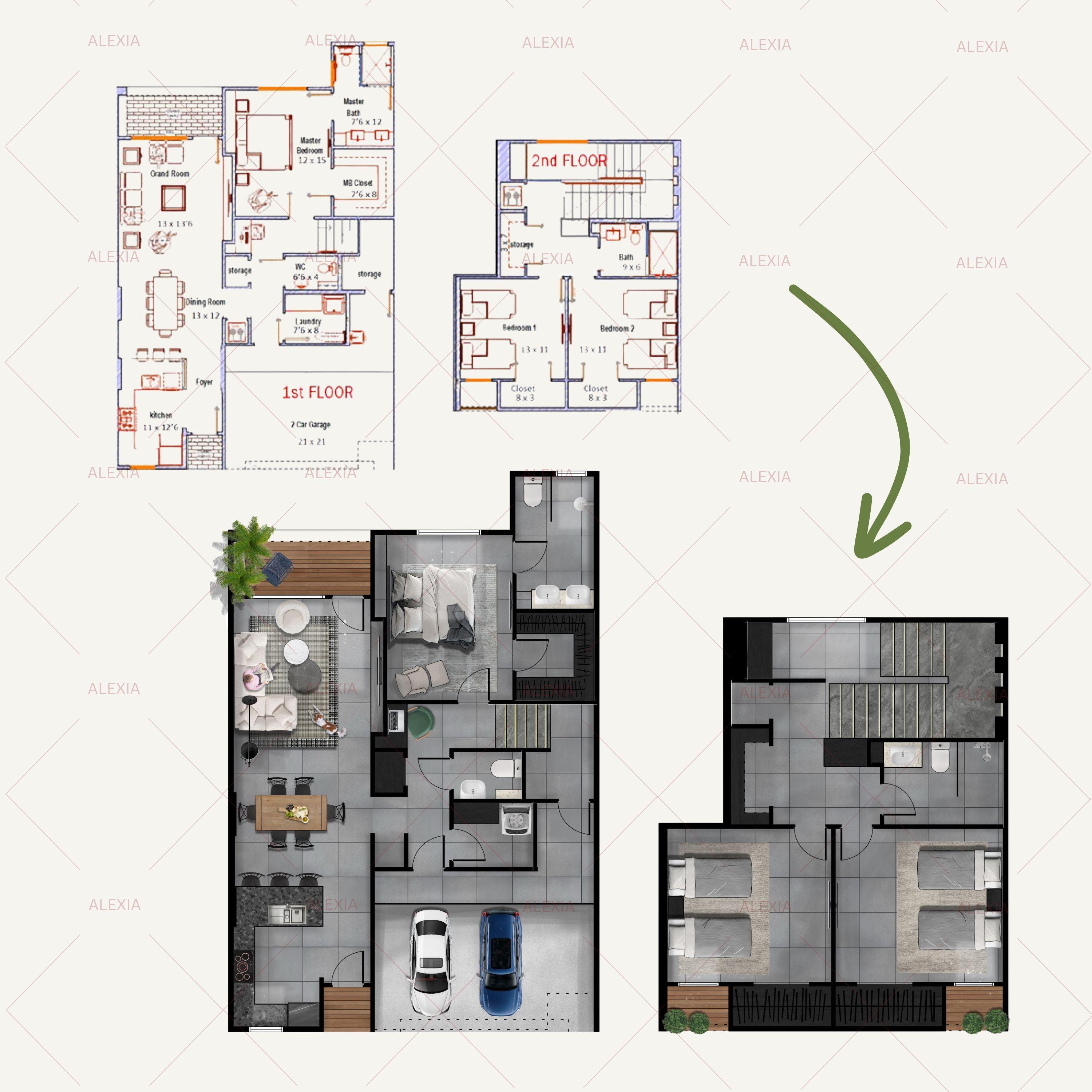 Rendered 2D Floor Plan | Real Estate Floor Plan | Realistic Layout ...