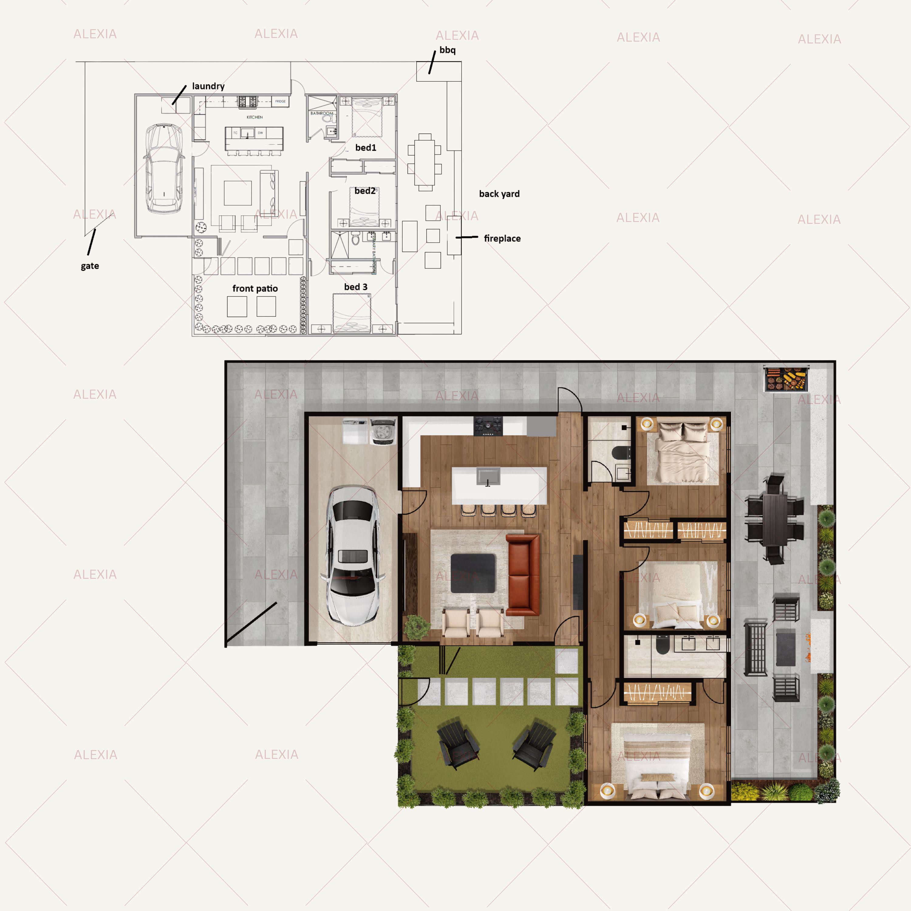 Rendered 2D Floor Plan | Real Estate Floor Plan | Realistic Layout ...