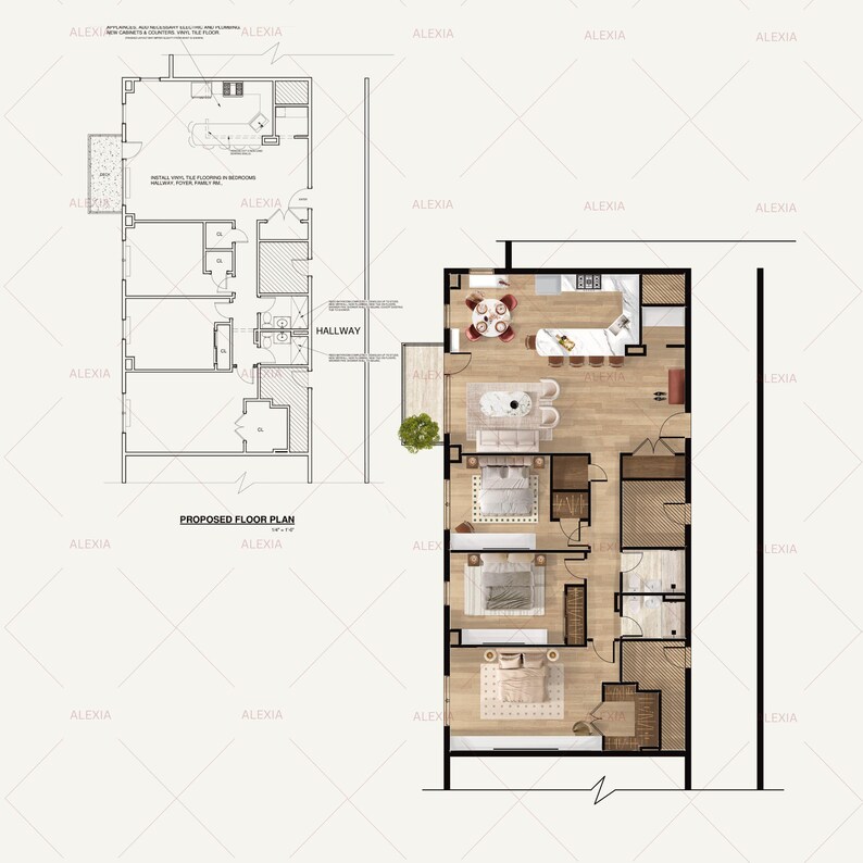 Rendered 2D Floor Plan | Real Estate Floor Plan | Realistic Layout ...