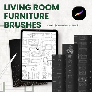 LIVING ROOM Furniture Brushes | Procreate Brush Set | Floor Plan Brushes | Interior Design | Furniture Stamps | Interior Stamps