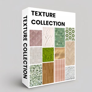 May include: A collection of 12 different textures, including wood, stone, tile, and grass. The textures are arranged in a grid pattern on a white background. The text "TEXTURE COLLECTION" is printed at the top of the image.