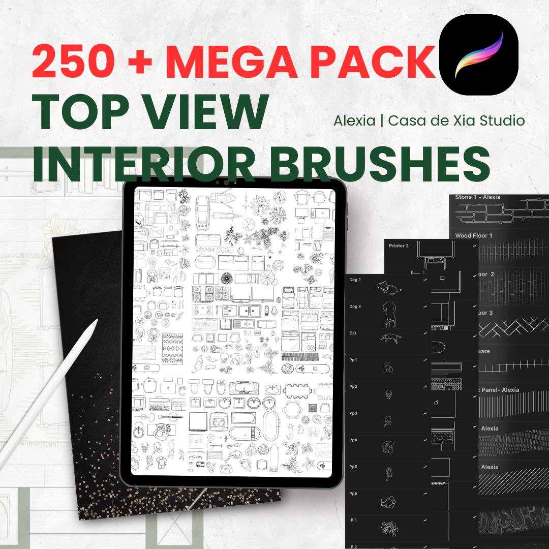 250+ Interior Architecture Procreate Brushes Set | Floor Plan & Interior Design Stamps