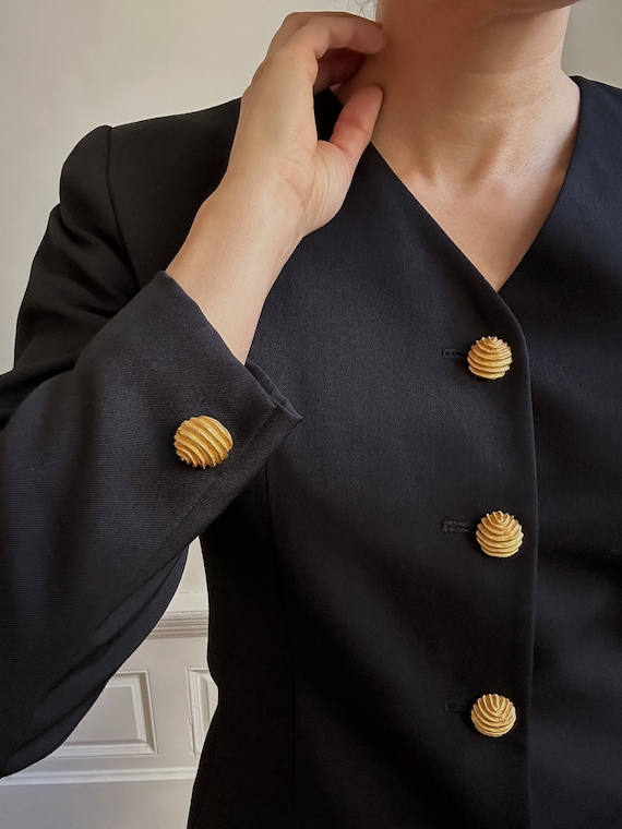 Vintage Black Fitted Gold Button Elegant Blazer J… - image 5