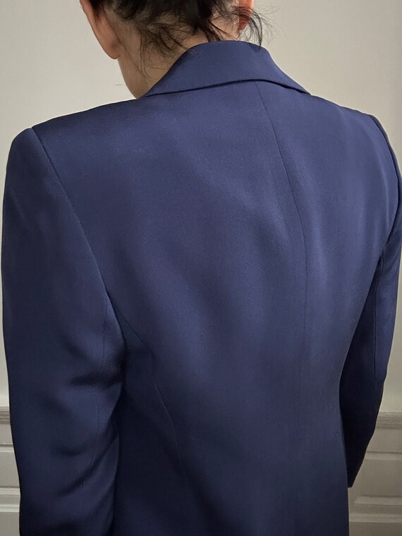Vintage Blue Silk Fitted Three Button Blazer - image 4