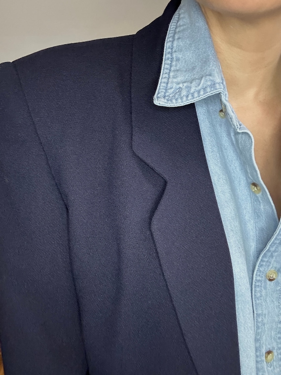 Vintage 90s Navy Blue Long Minimalist Blazer - image 7