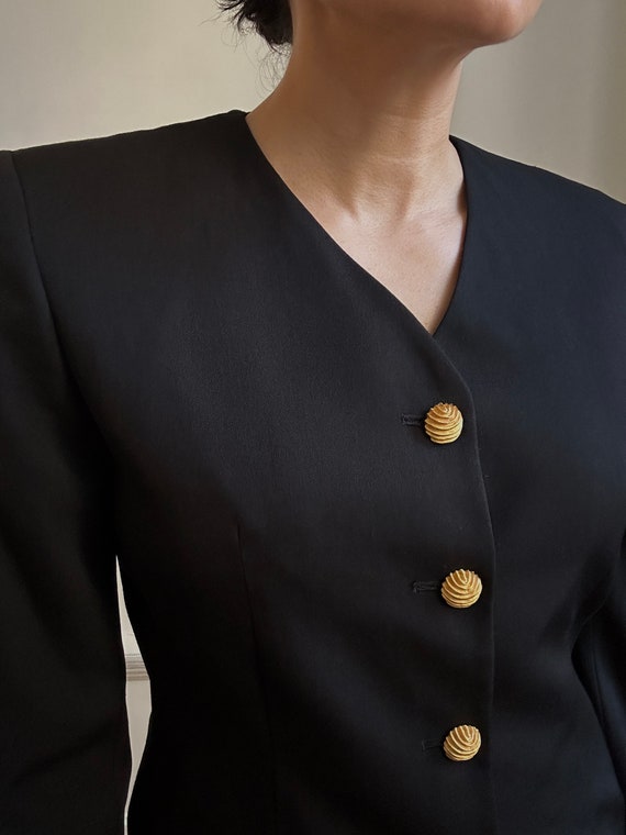 Vintage Black Fitted Gold Button Elegant Blazer J… - image 3