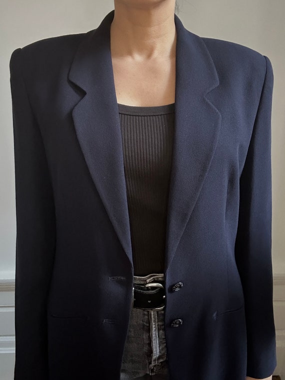 Vintage 90s Navy Blue Long Minimalist Blazer - image 5