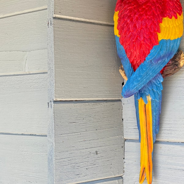 Papagei Ara Farbe Rot Deko Gartenfigur zur Wandbefestigung