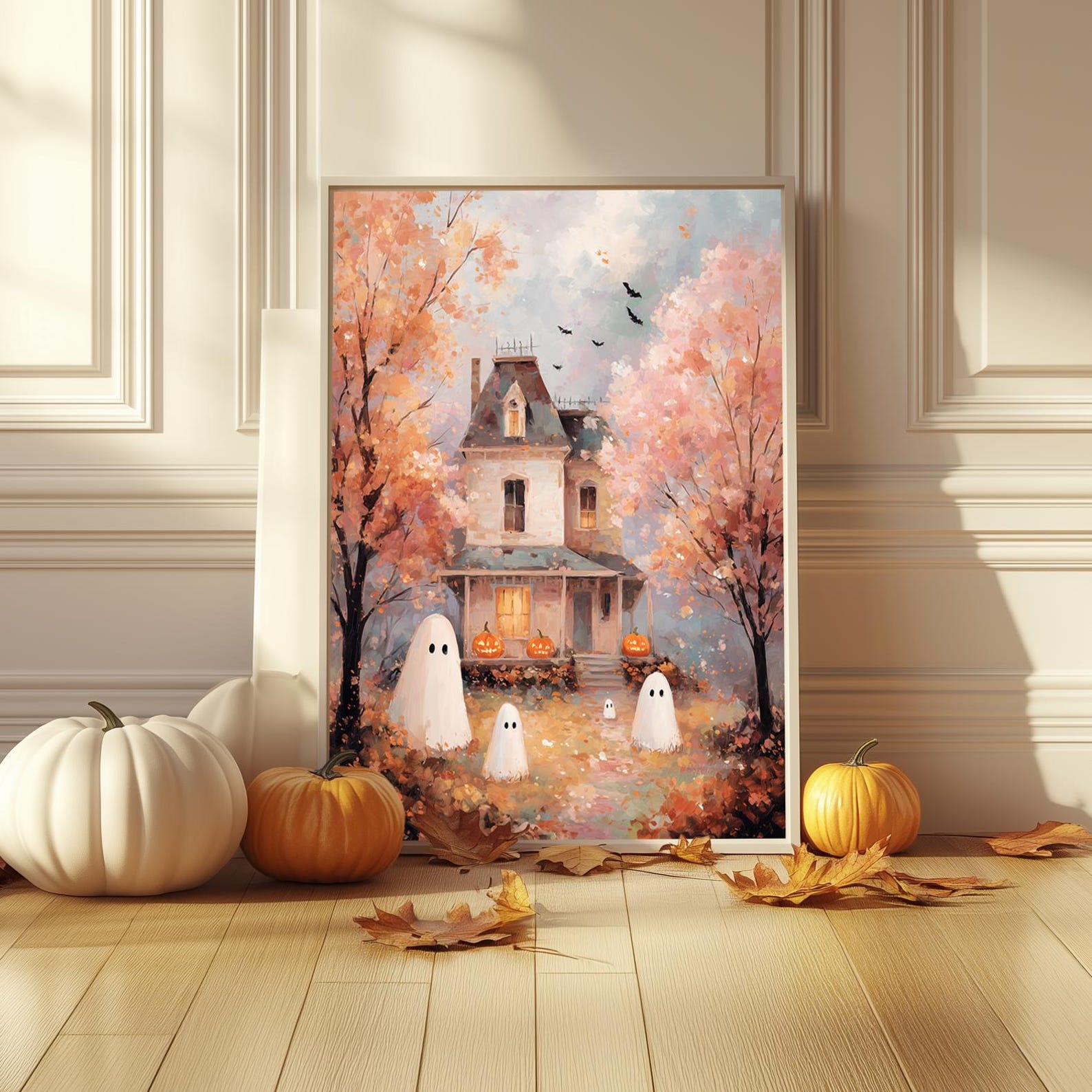 Haunted House Ghost Print – Fall Halloween Wall Art, Spooky Autumn ...